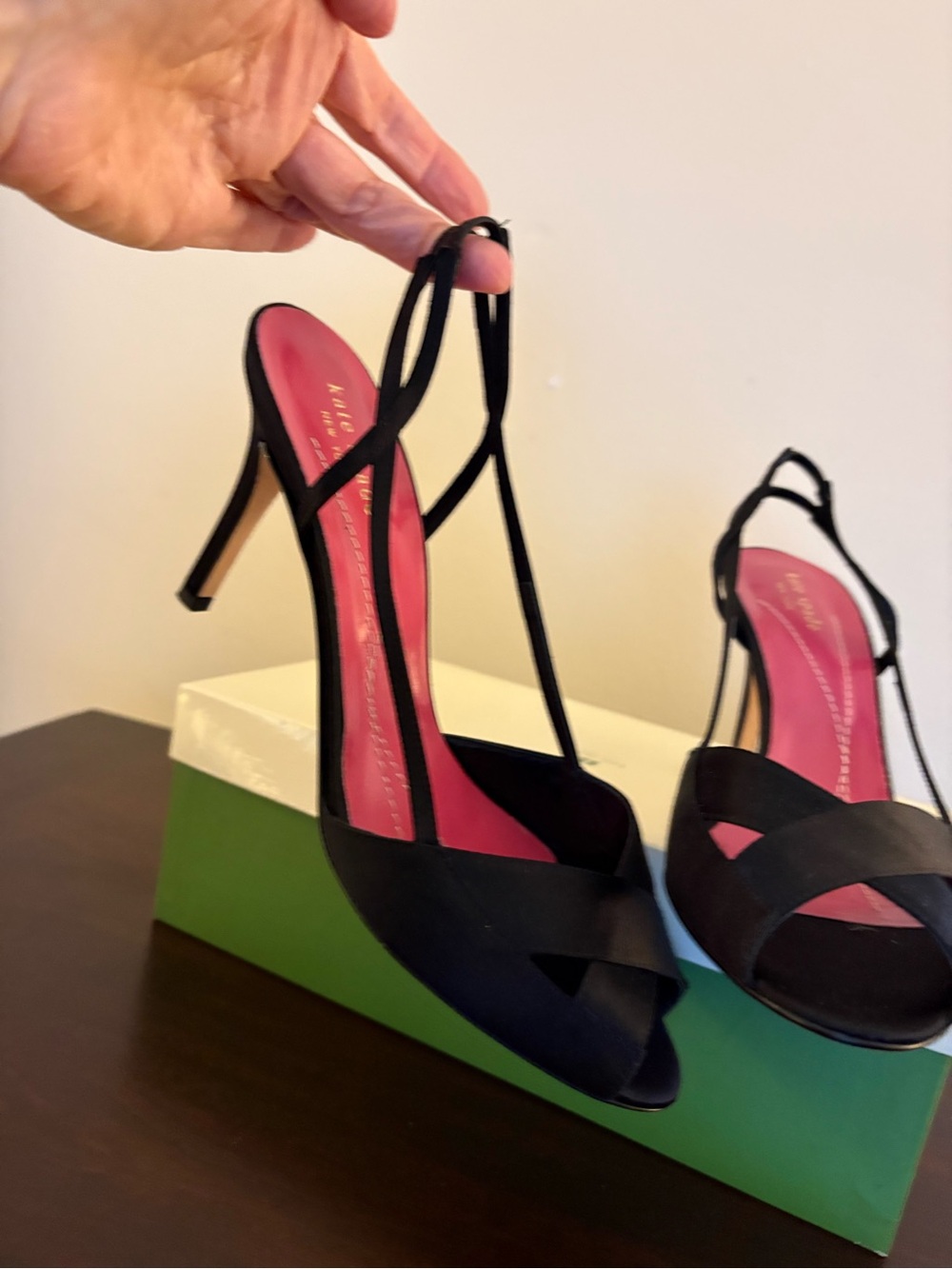 Kate Spade Strappy Slingback High Heel Satin Sandals with Pink Insole